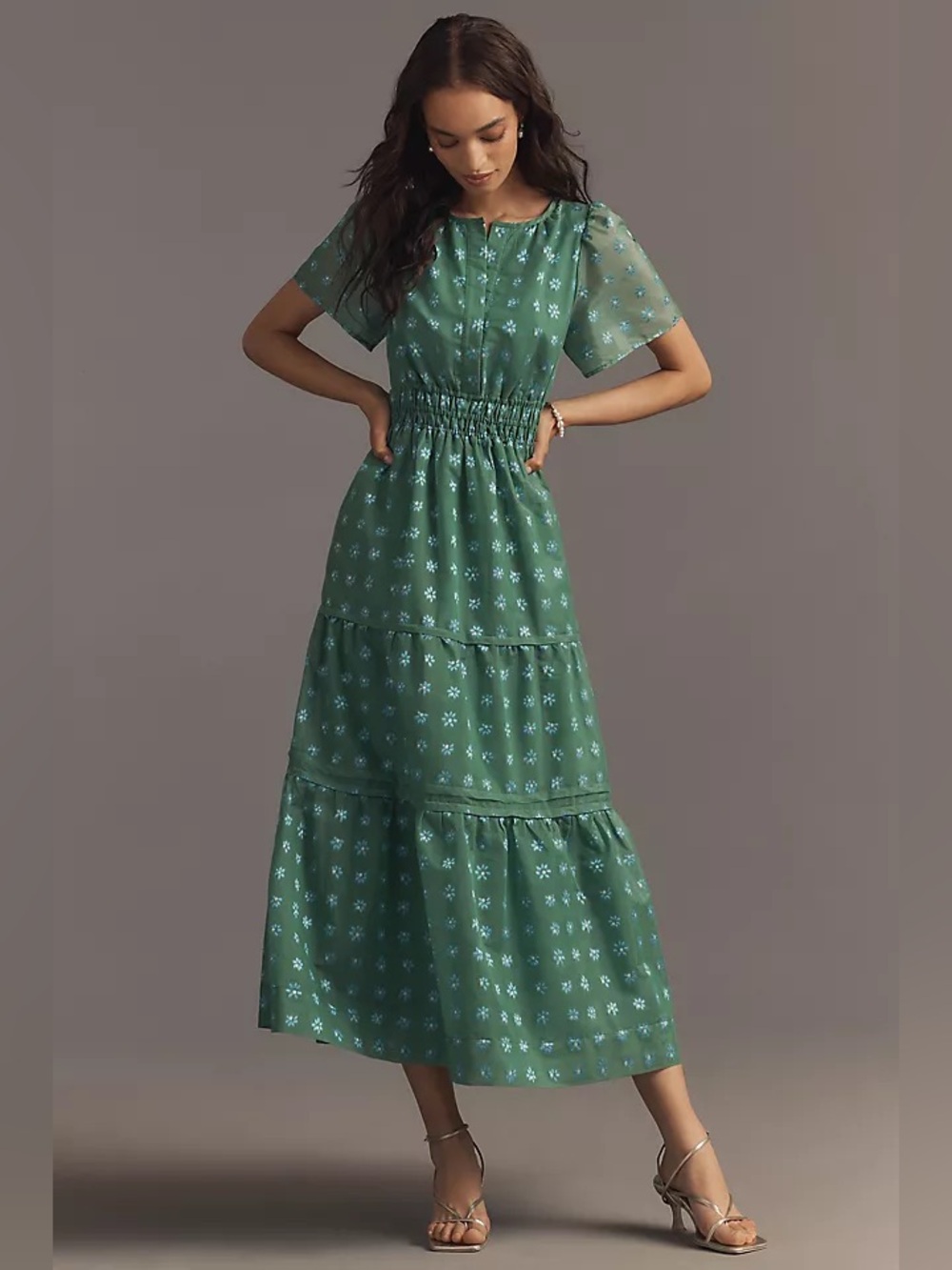 Anthropologie Somerset Maxi Dress Jacquard Green Floral Sundress Medium